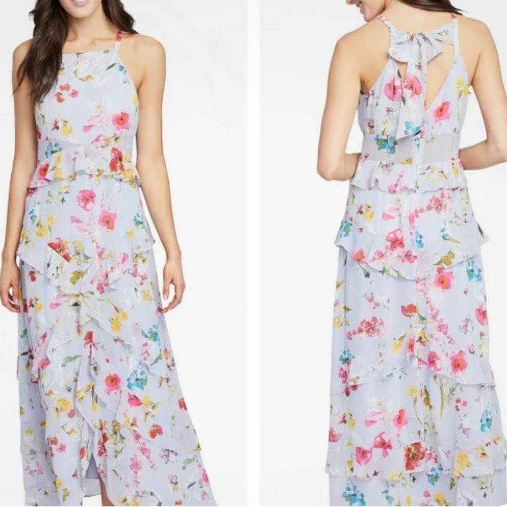 Rachelle Roy floral maxi, ruffles great movement semi sheer‎ at waist size 0